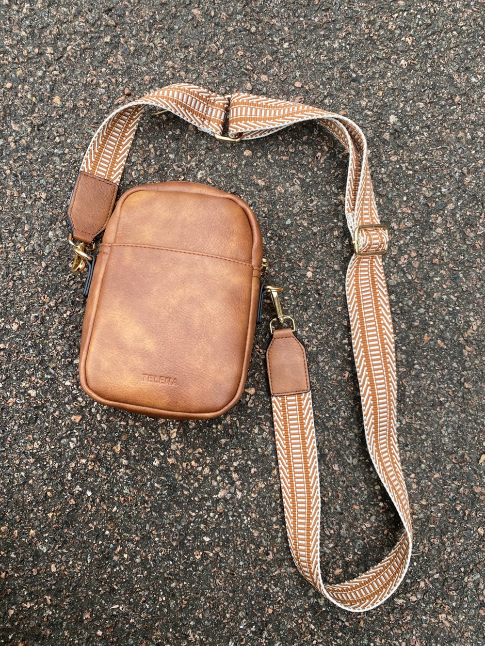 TELENA Brown Faux Leather Crossbody Bag Adjustable Strap